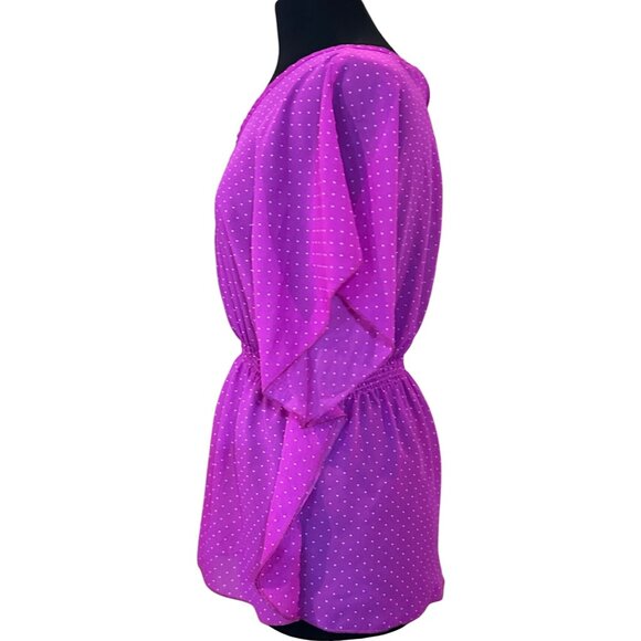 Cherokee Polka Dot Purple Fuchsia Flutter Sleeve Blouse Girl's Youth Size XL - Picture 4 of 12